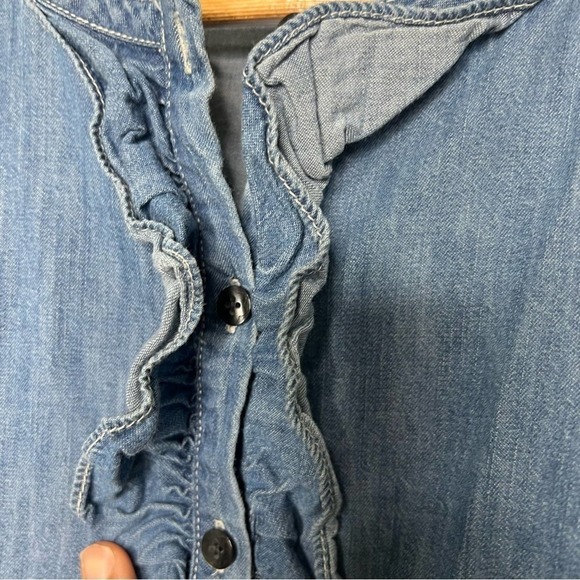 Draper James cotton chambray ruffle shift dress with bell sleeves size 0 - Picture 6 of 7